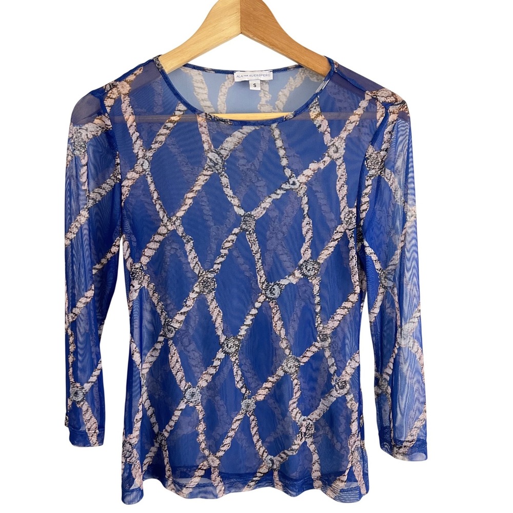 Ala von Auersperg Mesh Sheer Top Womens Small Blue Rope Print Fairy Festival